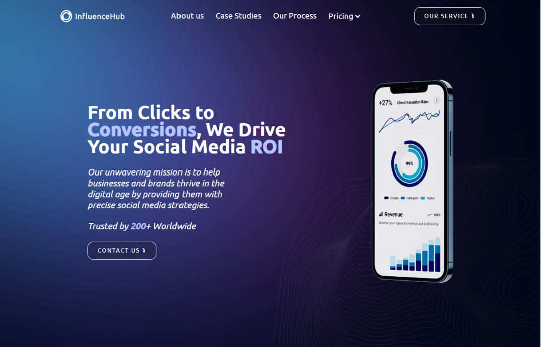 Influence Hub landing page