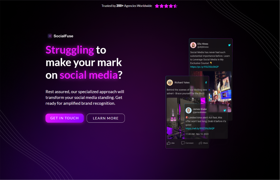 SocialFuse landing page
